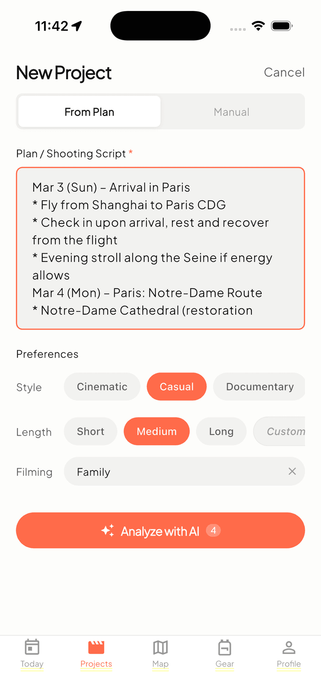 New project with AI plan analysis
