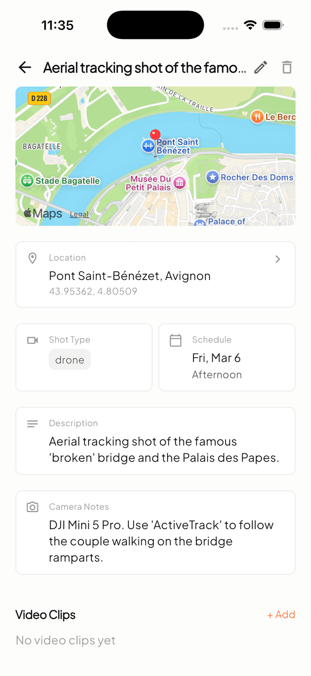 ClapList shot detail screen